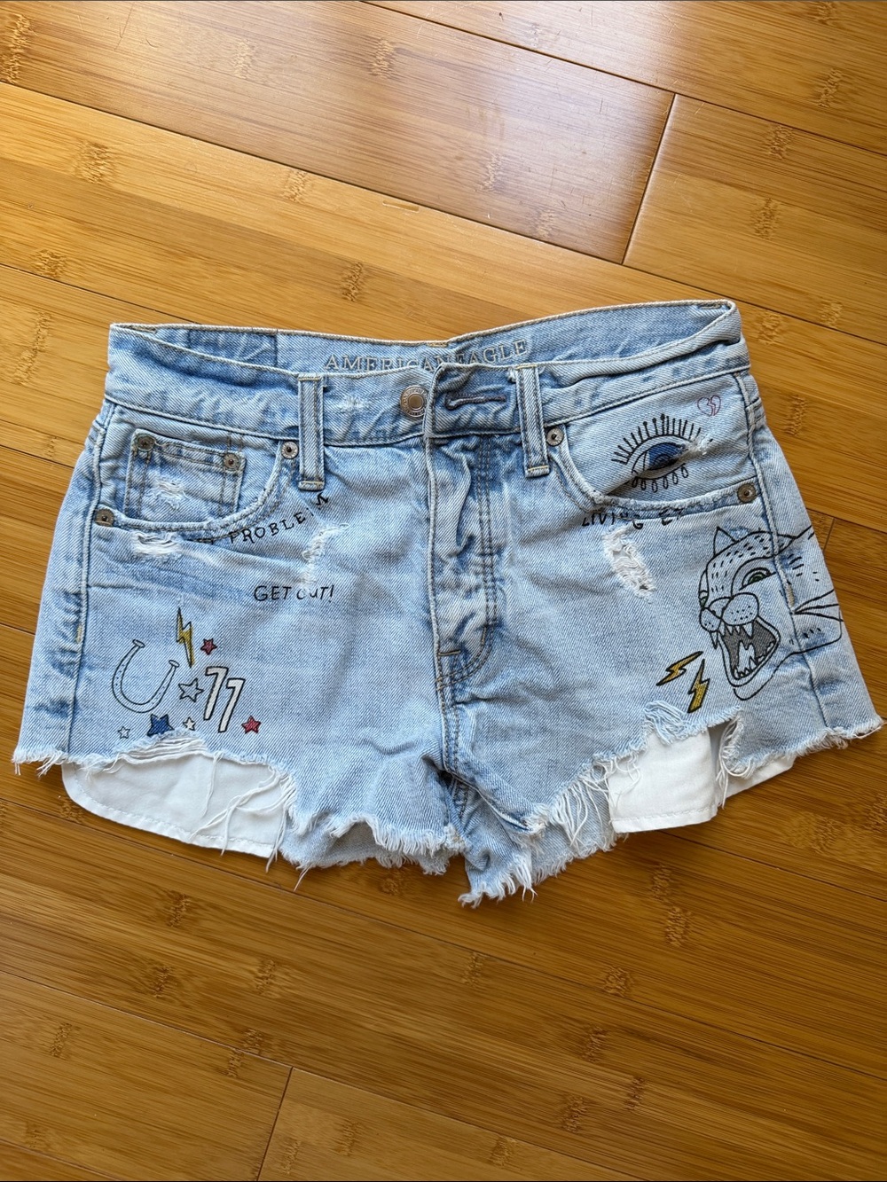 AEO High Rise Embroidered Festival Denim Shorts Vintage Y2K Size 00